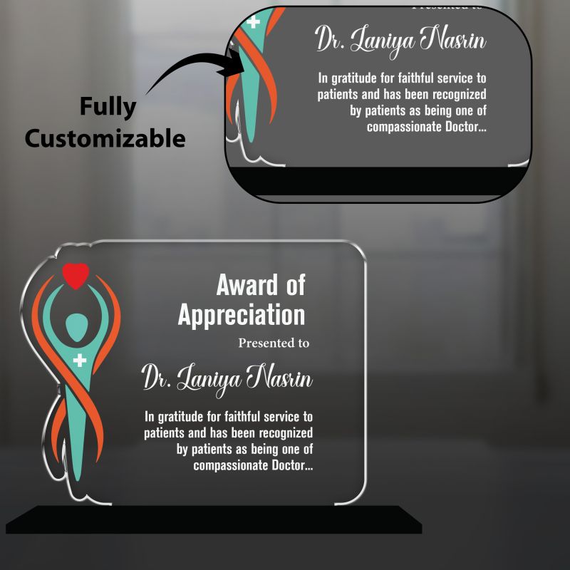 Personalized Doctor Appreciation Award Custom Acrylic Trophy with Name & Message, UV Printed Medical Recognition Trophy for Healthcare Professionals